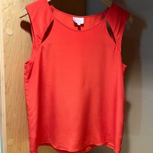 Date night red silk Parker sleeveless top with cold shoulders, sort of.